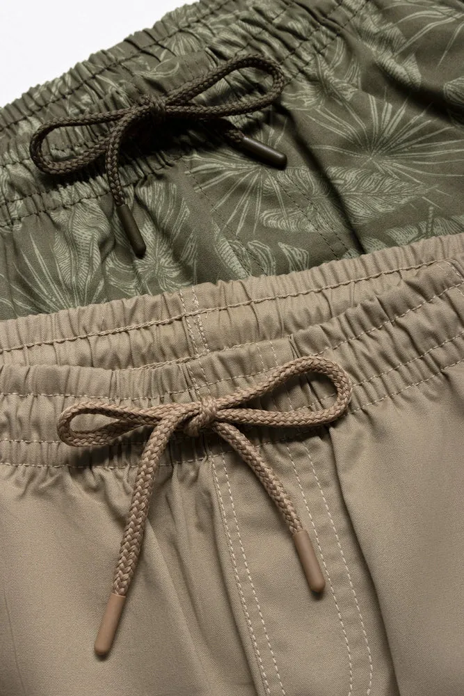 2 Pack Shorts Dark Green & Natural