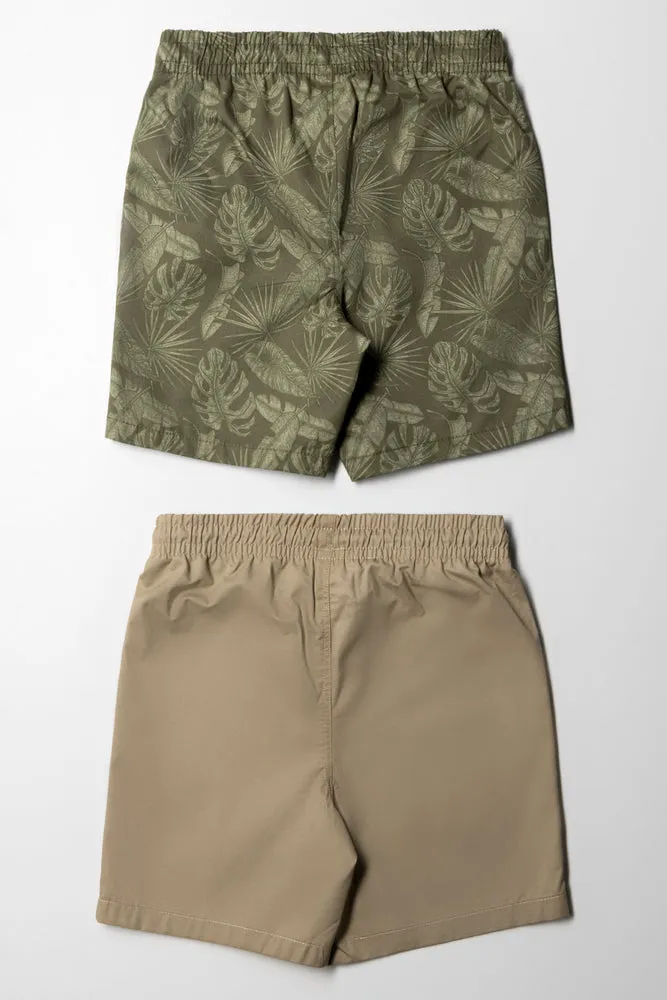 2 Pack Shorts Dark Green & Natural