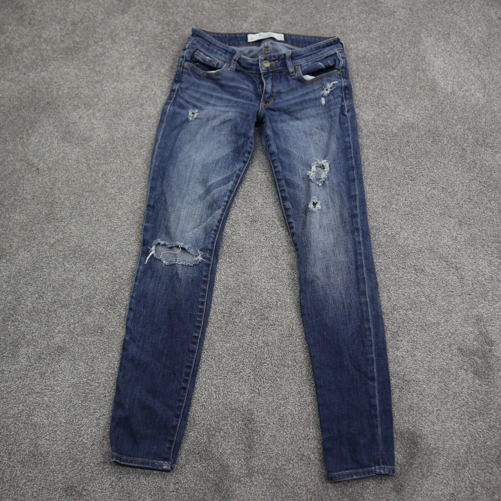 Abercrombie & Fitch Mens Straight Leg Jeans Mid Rise Distressed Blue SZ W25XL29