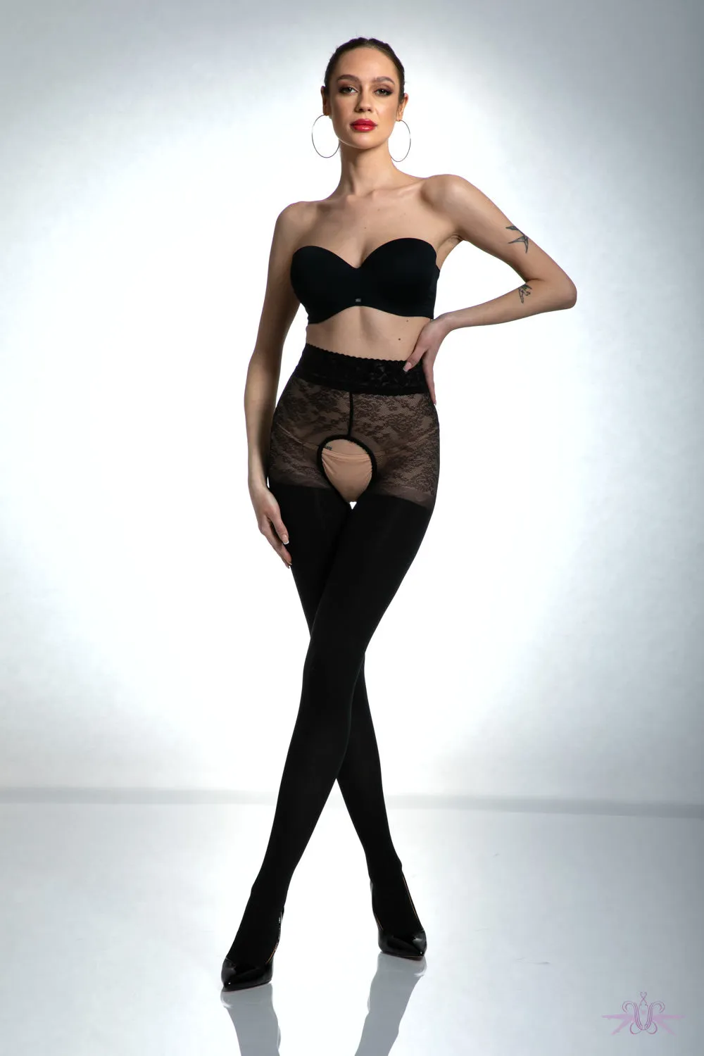 Amour Black Diamond Crotchless Black Tights