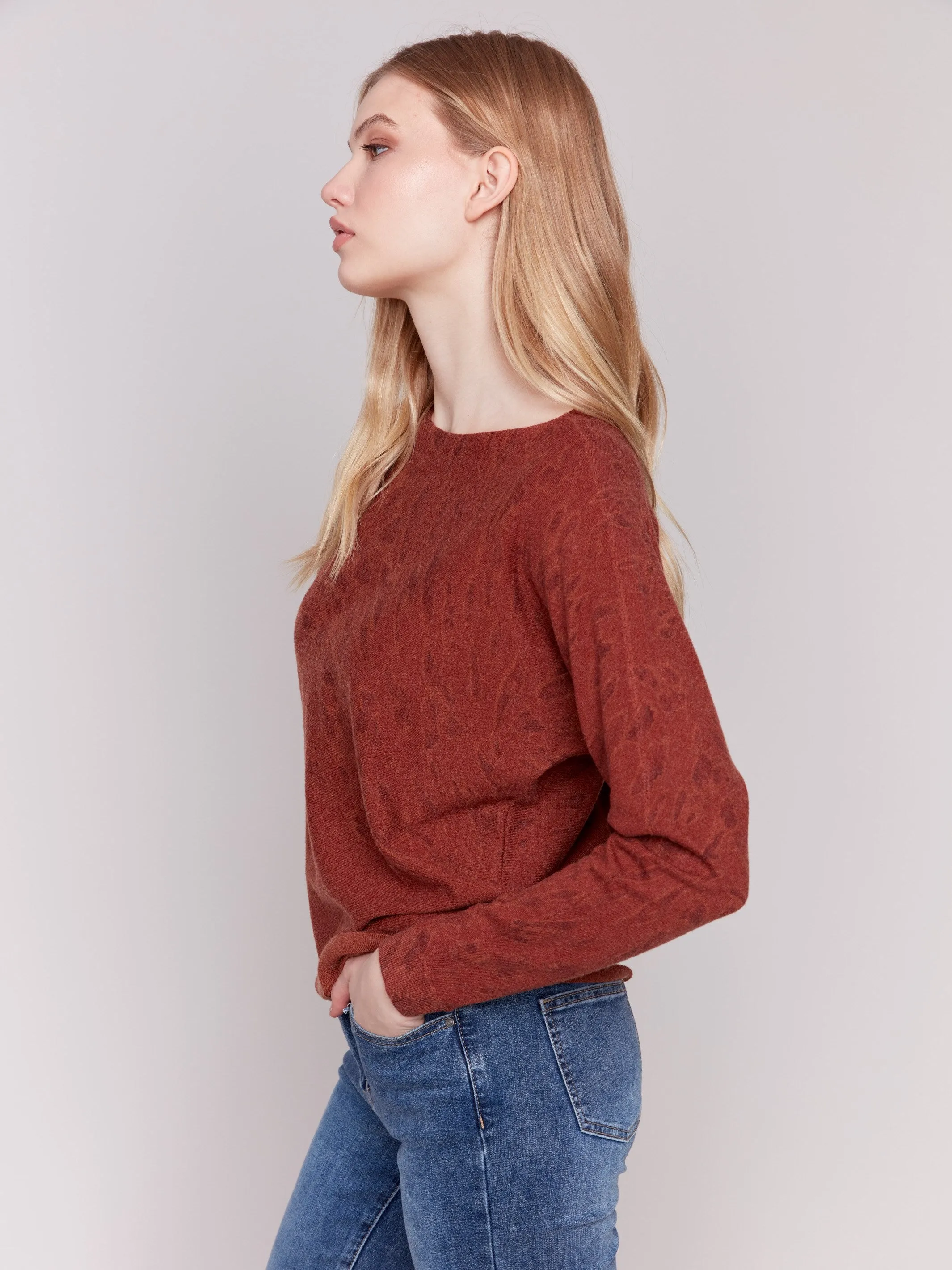 Animal Print Batwing Sleeve Sweater - Terracotta