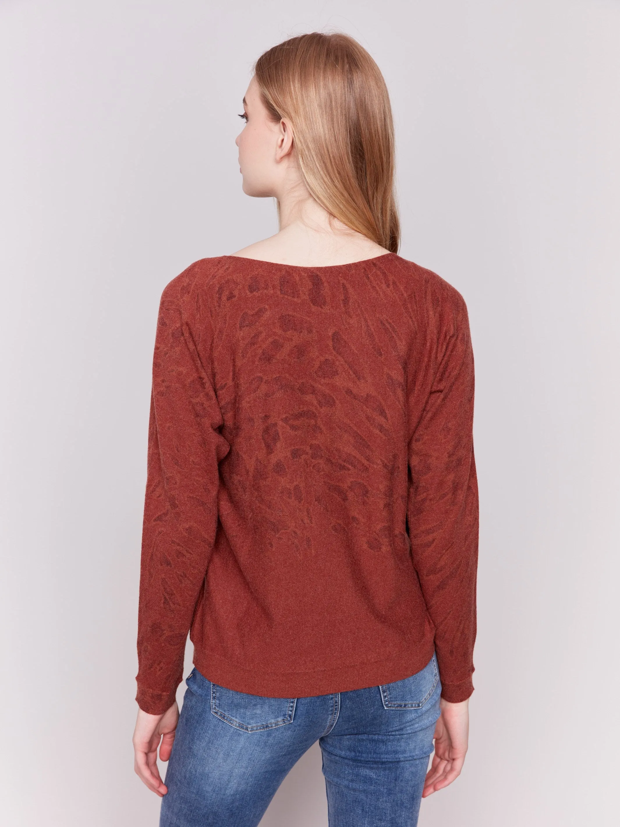 Animal Print Batwing Sleeve Sweater - Terracotta