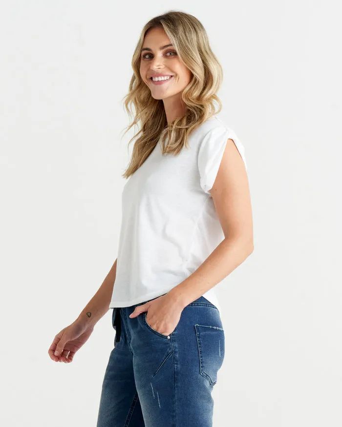 Betty Basics Gemma Roll Cuff Tee White