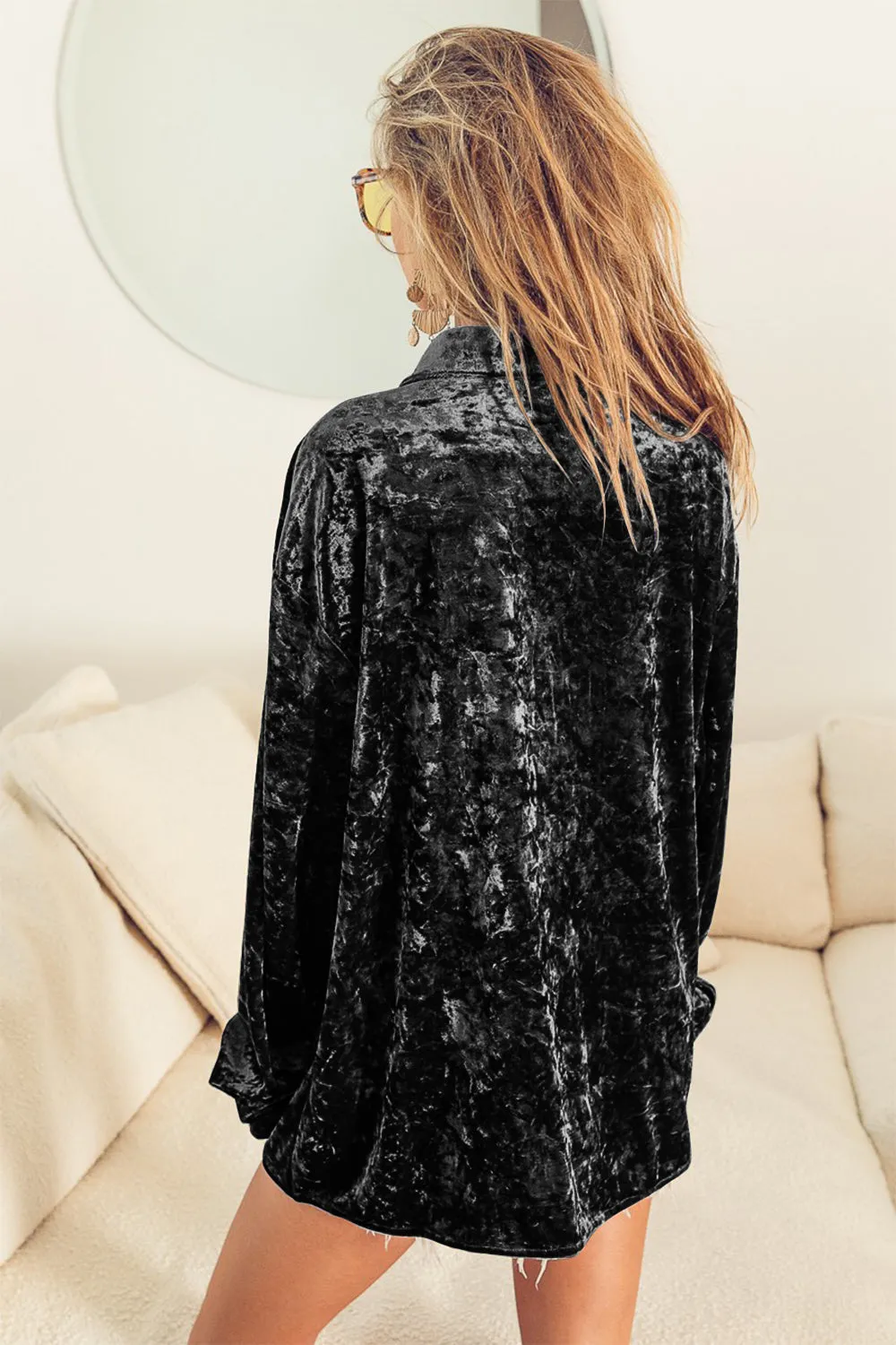 BiBi Button Up Long Sleeve Velvet Big Shirt