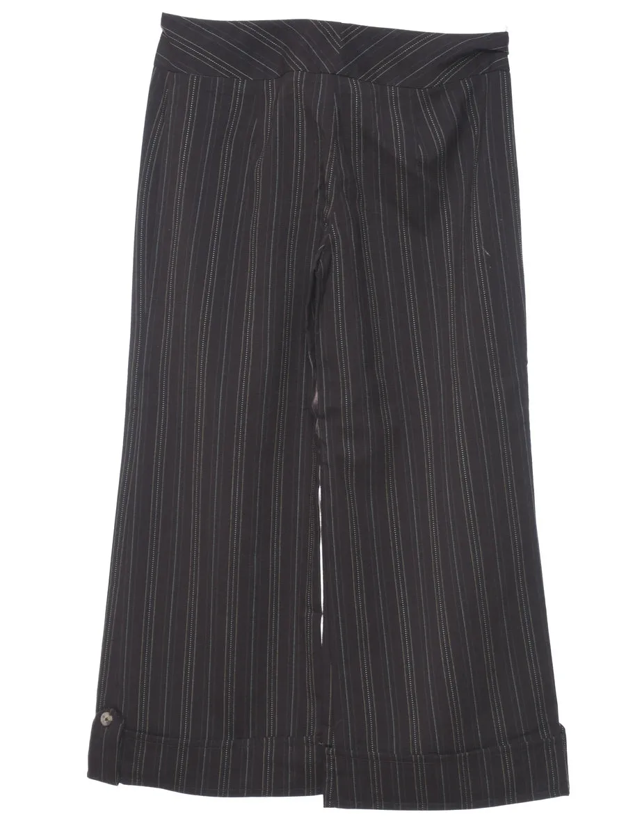 Black Wide-Leg Y2K Pinstriped Classic Trousers - W30 L25