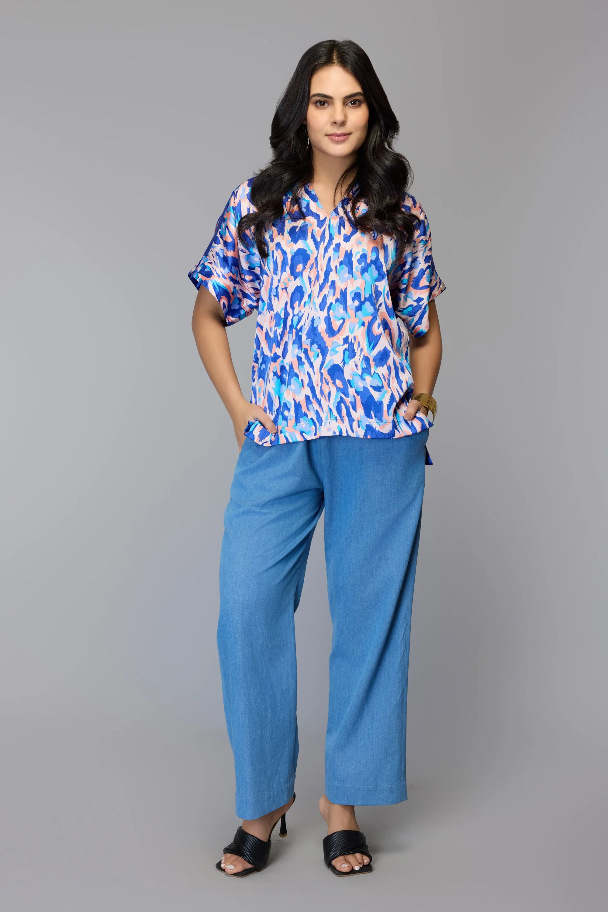 Blue Abstract Print Top