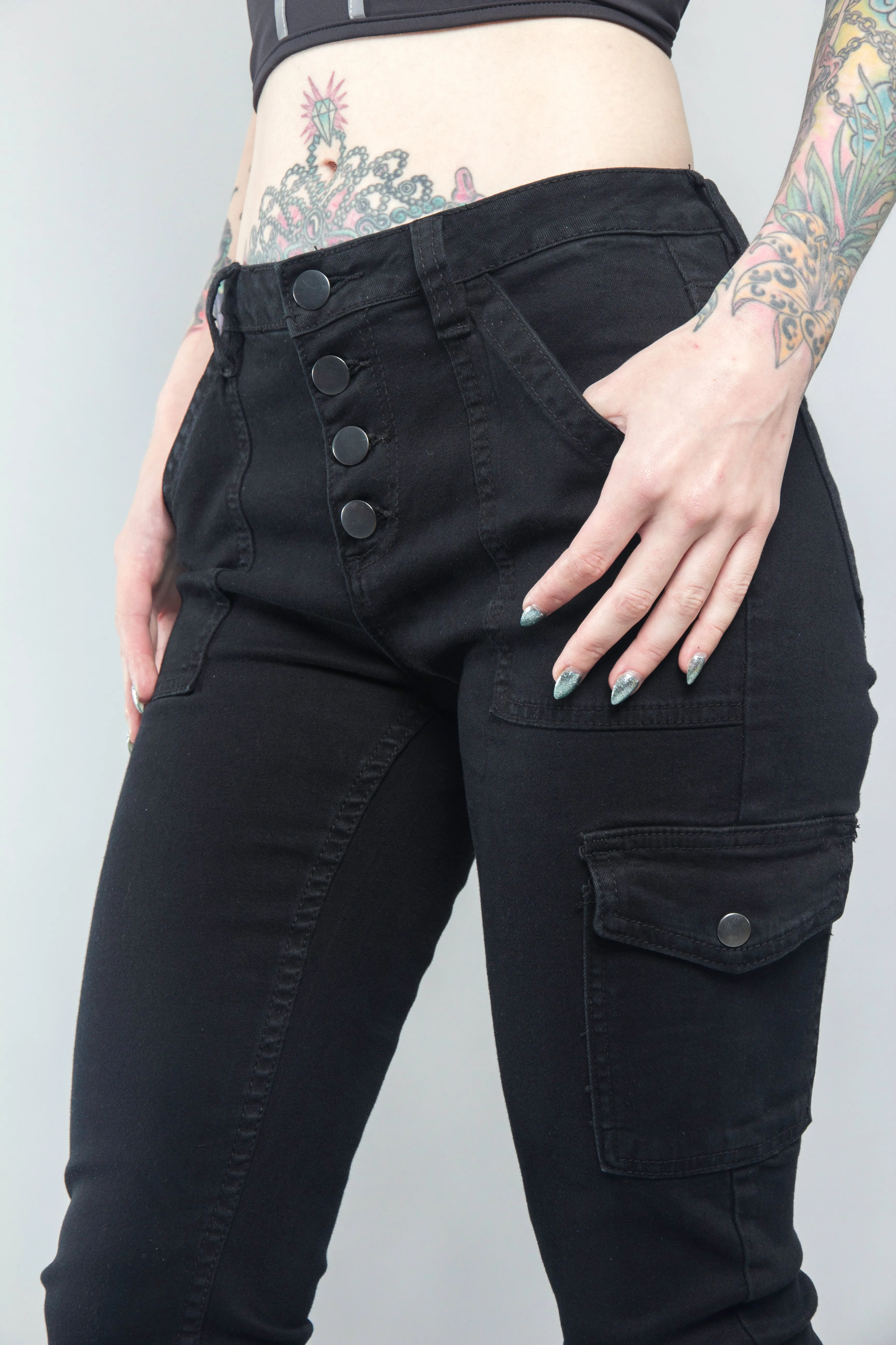 Buttoned Skinny Cargo Pants