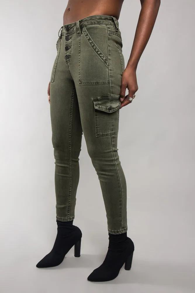 Buttoned Skinny Cargo Pants