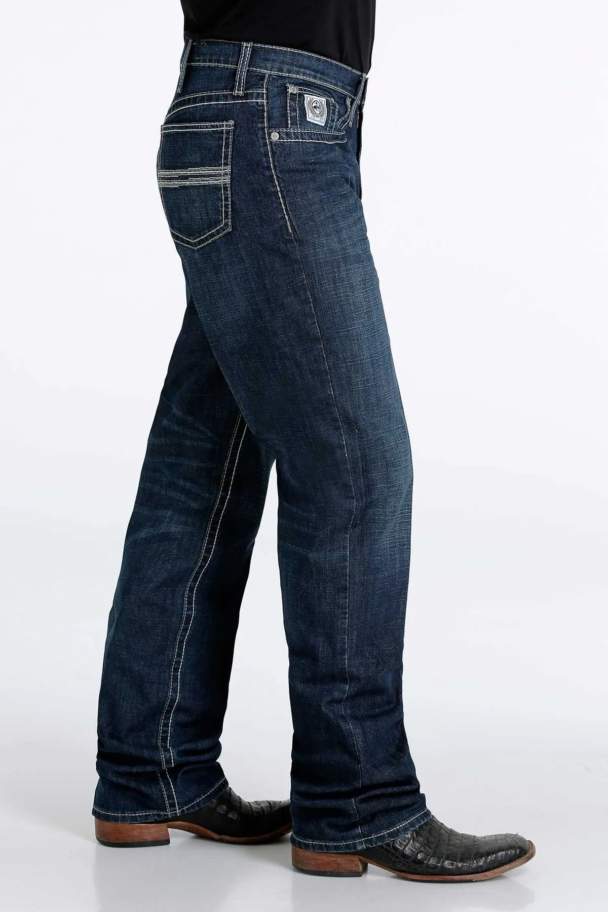 Cinch Men's White Label Relaxed Straight Jean in Dark Stonewash