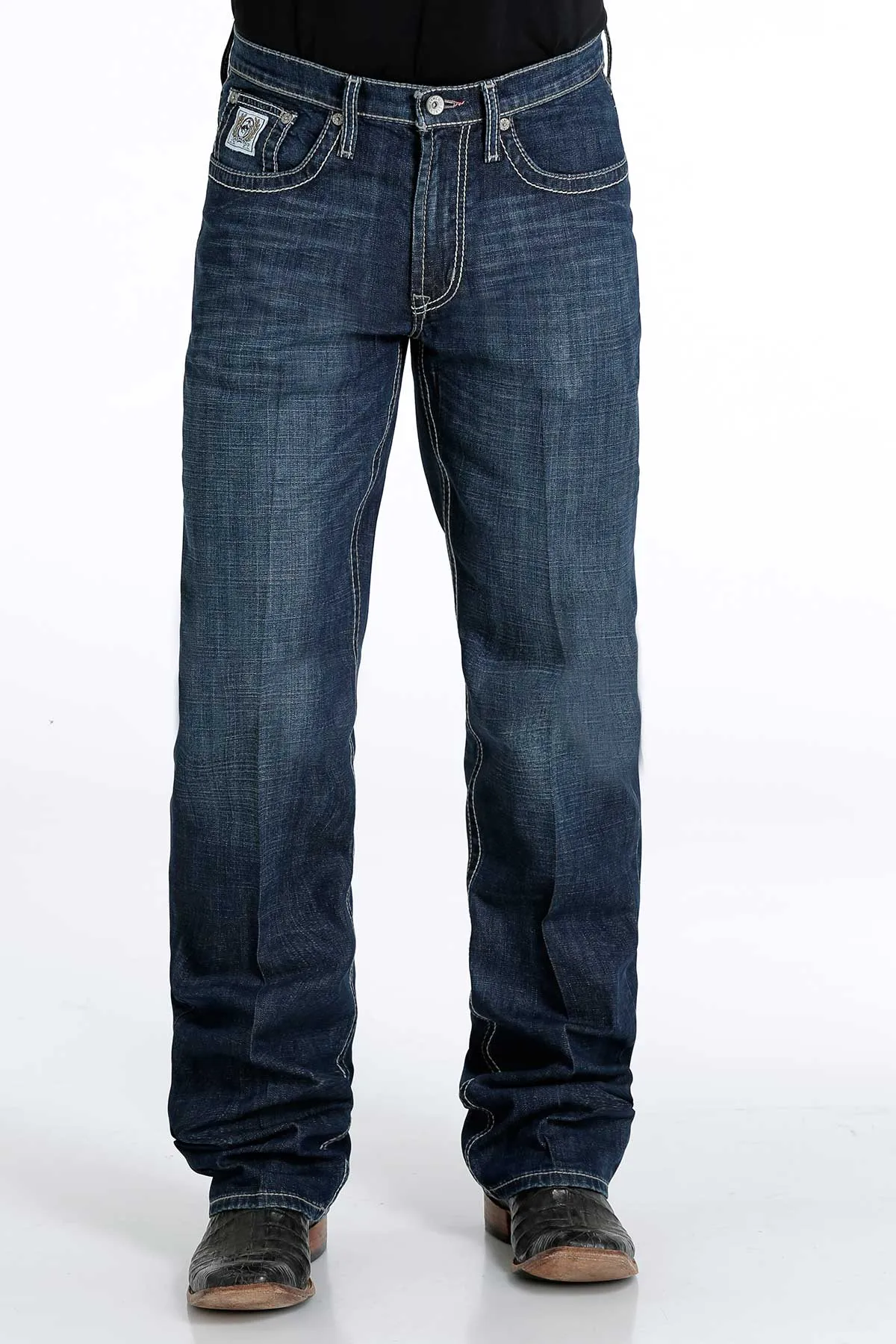 Cinch Men's White Label Relaxed Straight Jean in Dark Stonewash