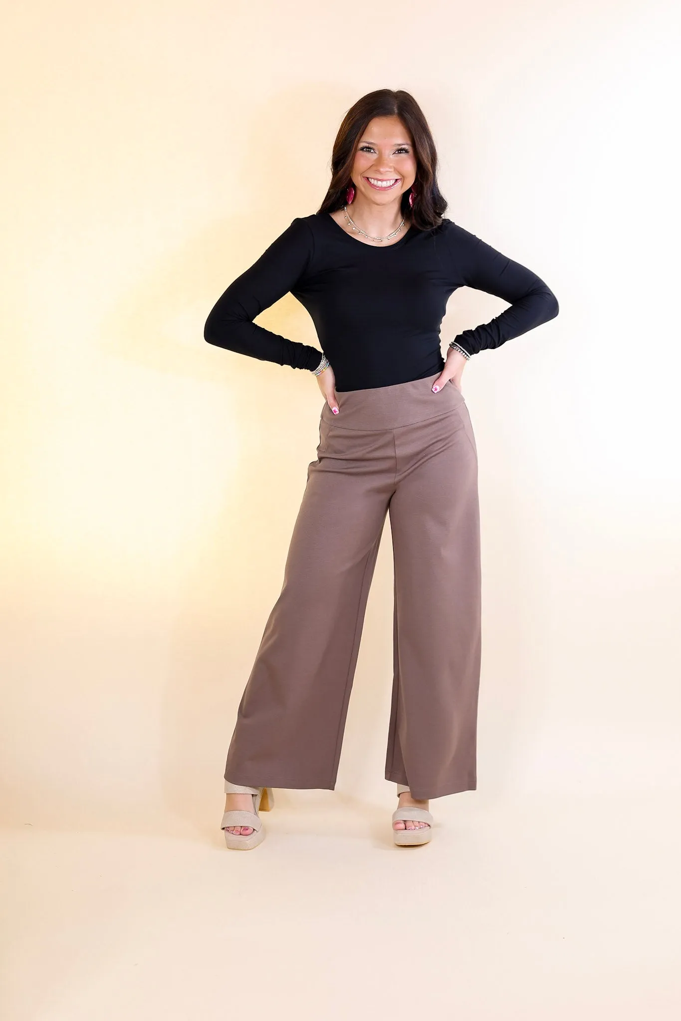 Confident Stride Cropped Wide Leg Pant in Dark Mocha Brown