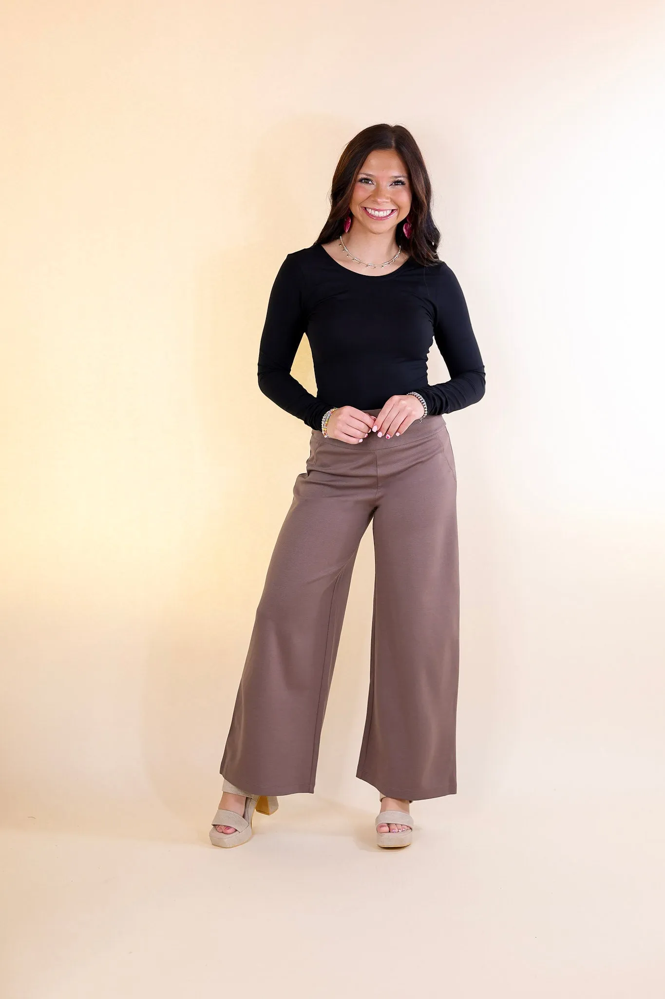 Confident Stride Cropped Wide Leg Pant in Dark Mocha Brown