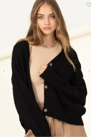 Cozy Black Button Up Cardigan