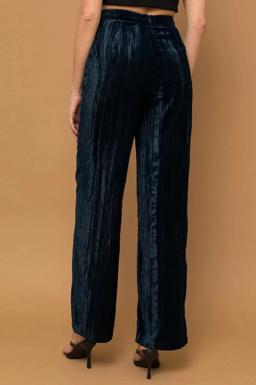 Crinkle Velvet Wide Leg Pants