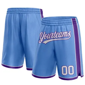 Custom Light Blue White-Purple Authentic Basketball Shorts