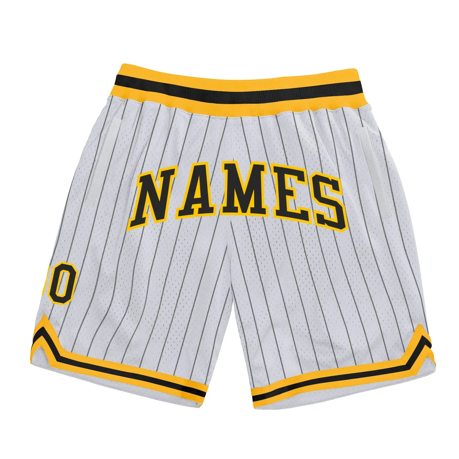 Custom White Black Pinstripe Black-Gold Authentic Basketball Shorts