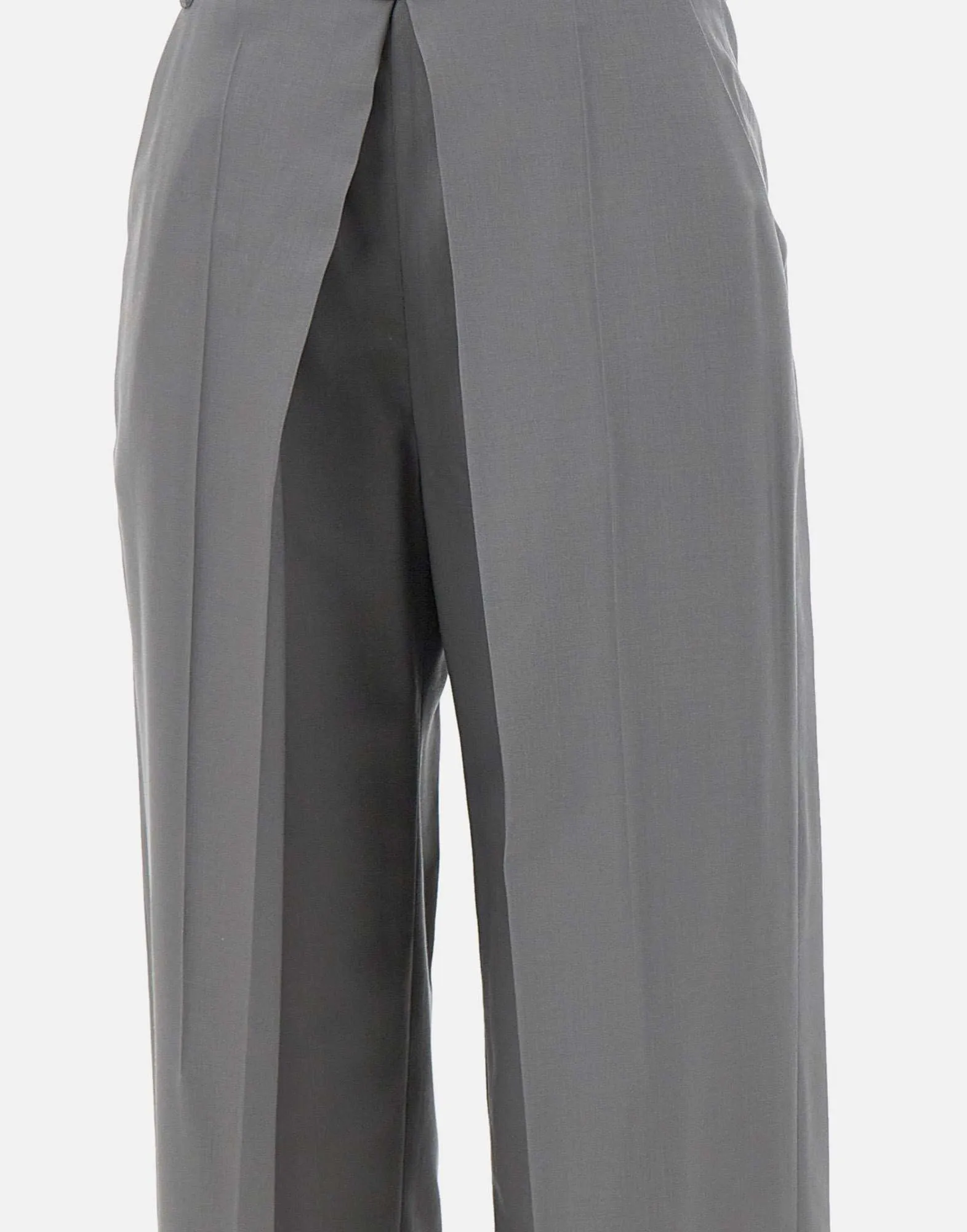 Deep Tuck Grey Wool Trousers