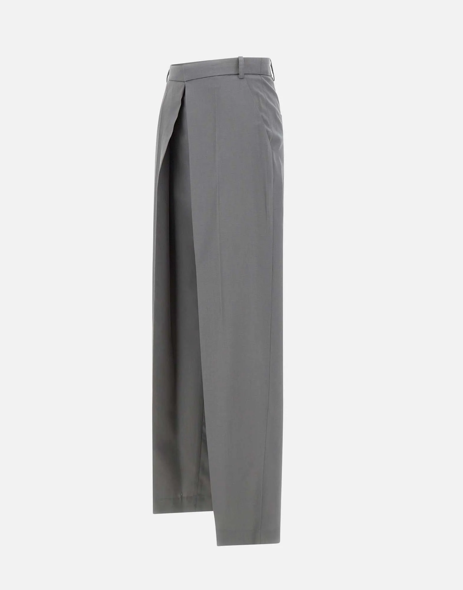 Deep Tuck Grey Wool Trousers