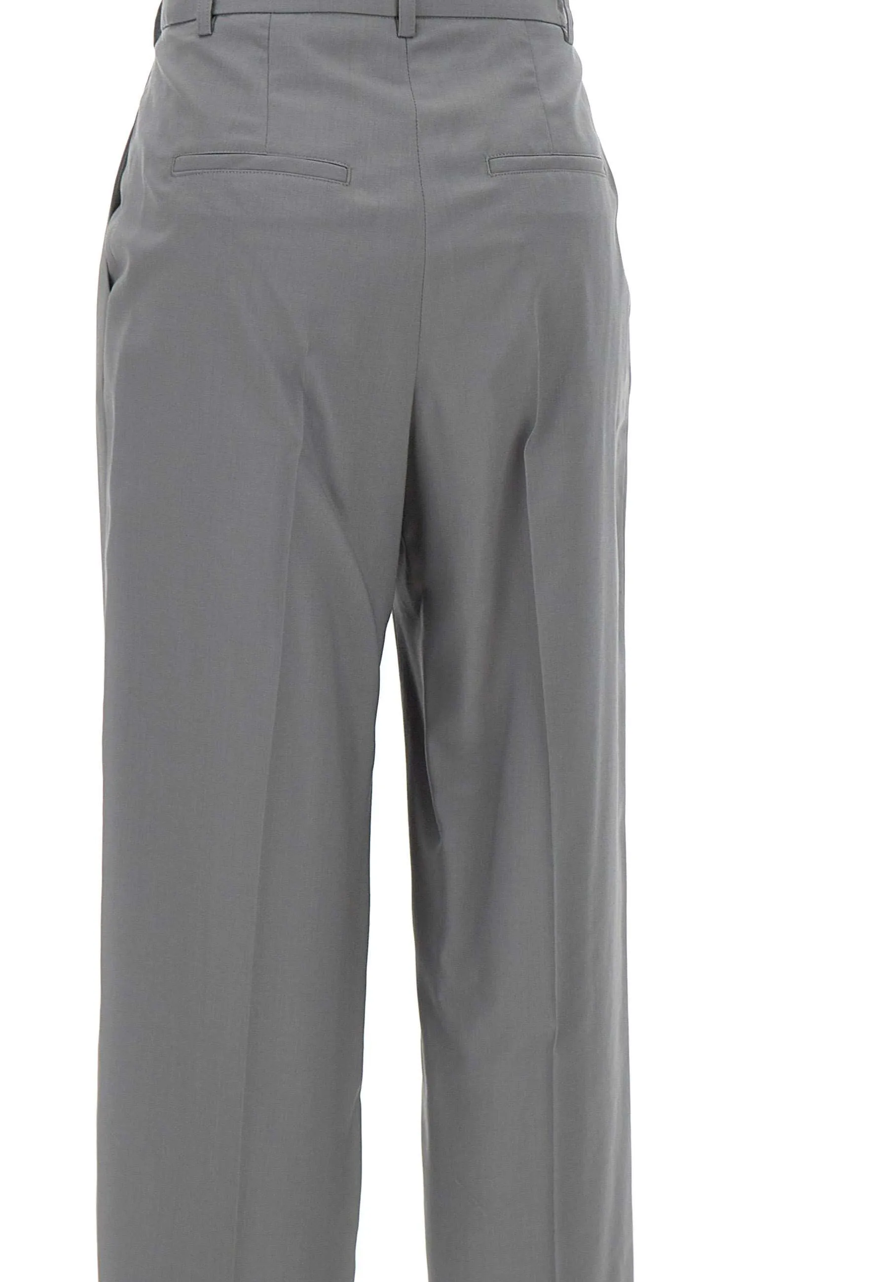 Deep Tuck Grey Wool Trousers