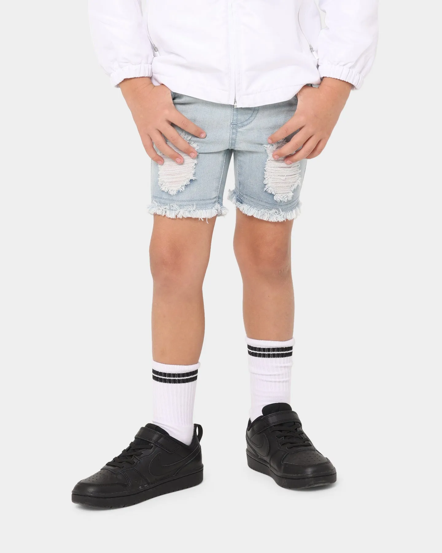 EN ES Kid's Versatile Ripped Denim Shorts Light Blue Denim