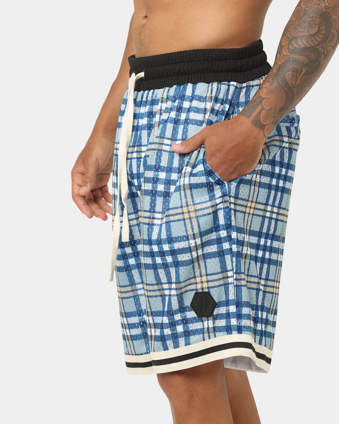 EN ES Team Basketball Shorts Blue Plaid