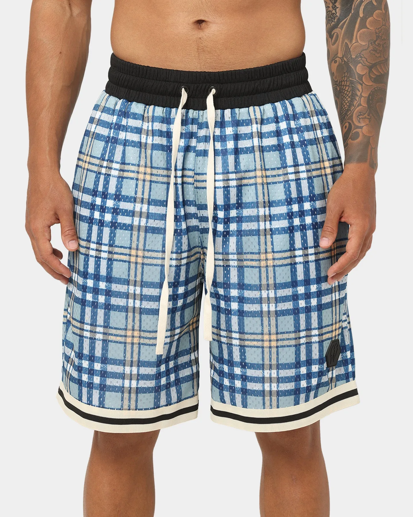 EN ES Team Basketball Shorts Blue Plaid