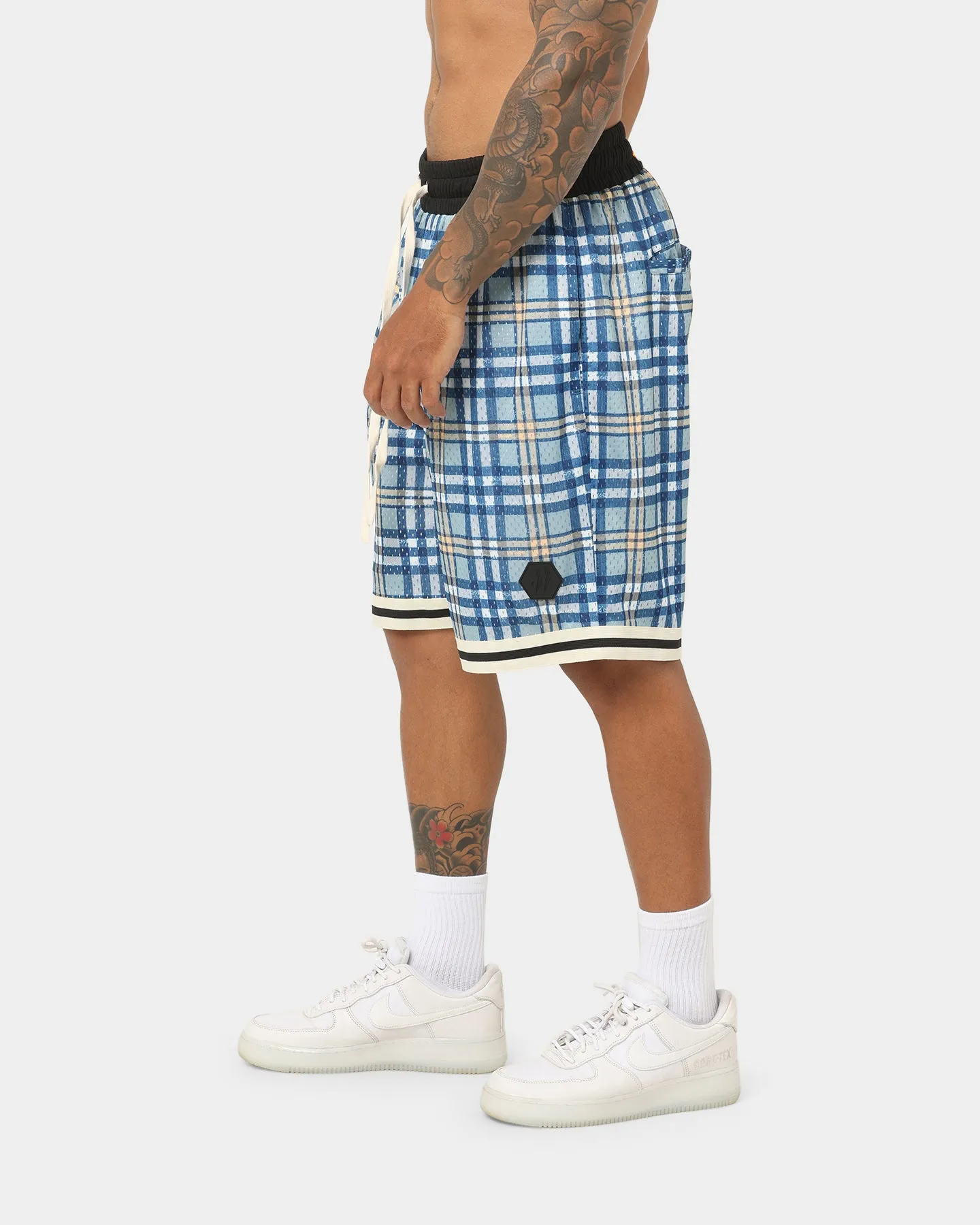 EN ES Team Basketball Shorts Blue Plaid