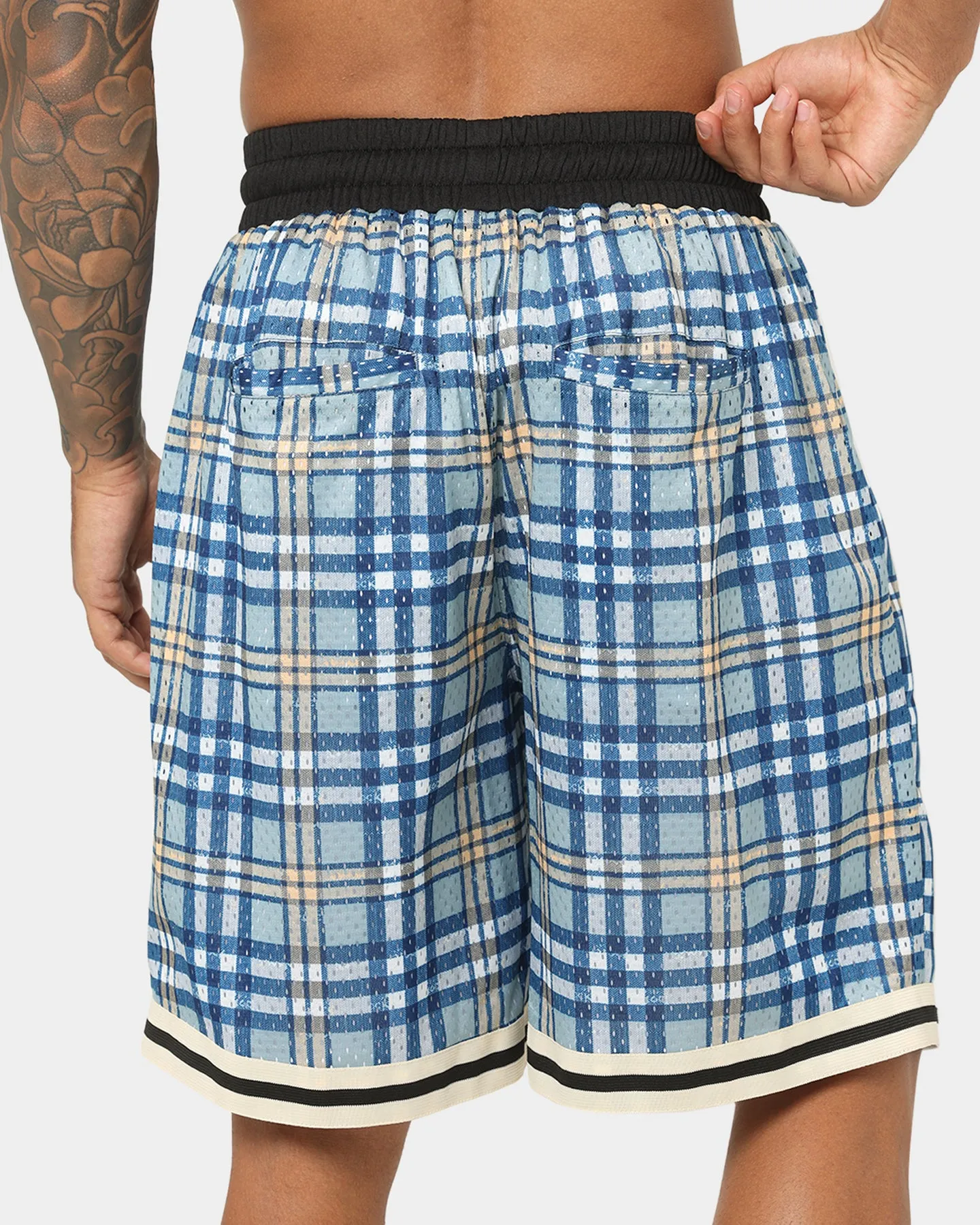 EN ES Team Basketball Shorts Blue Plaid