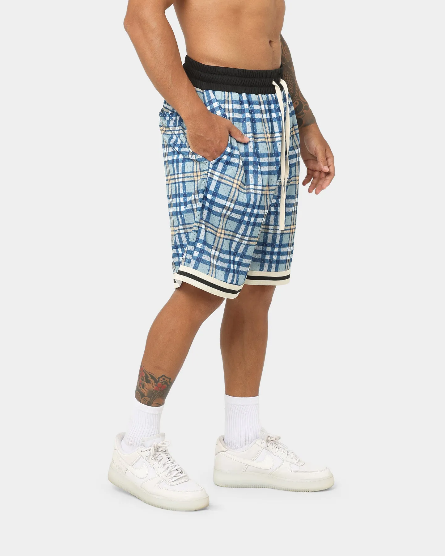 EN ES Team Basketball Shorts Blue Plaid