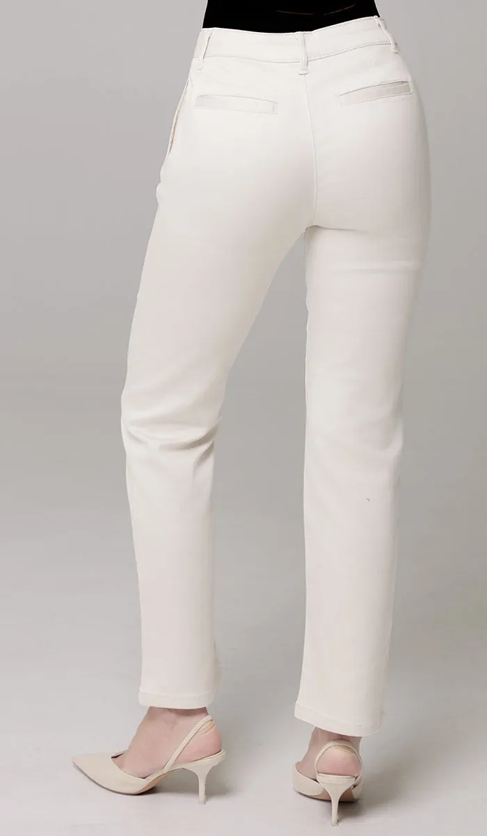 Erem Straight Fit Stretch Cotton Twill Long Pants - Ecru