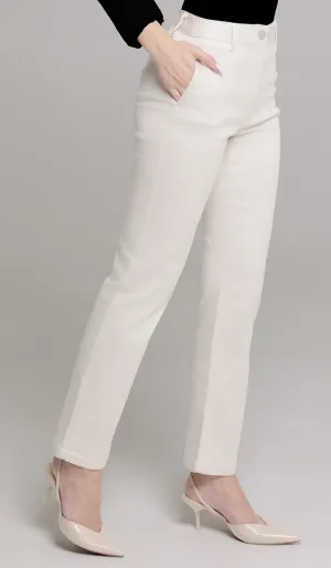 Erem Straight Fit Stretch Cotton Twill Long Pants - Ecru