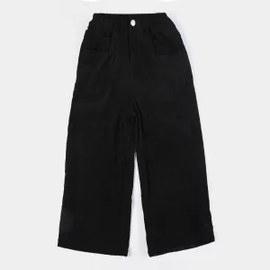 Girls Corduroy Cotton Pant Fancy Button-BLACK