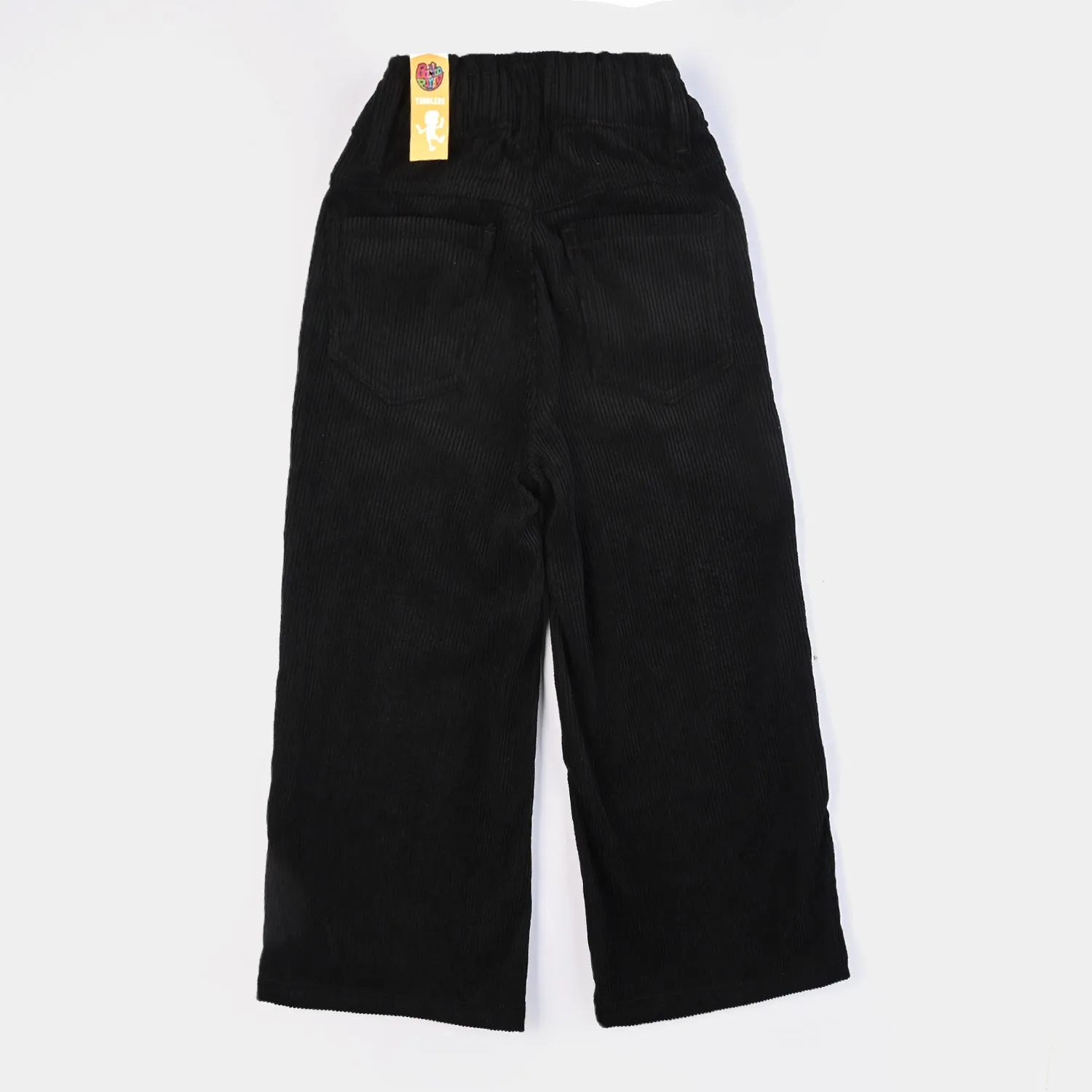 Girls Corduroy Cotton Pant Fancy Button-BLACK