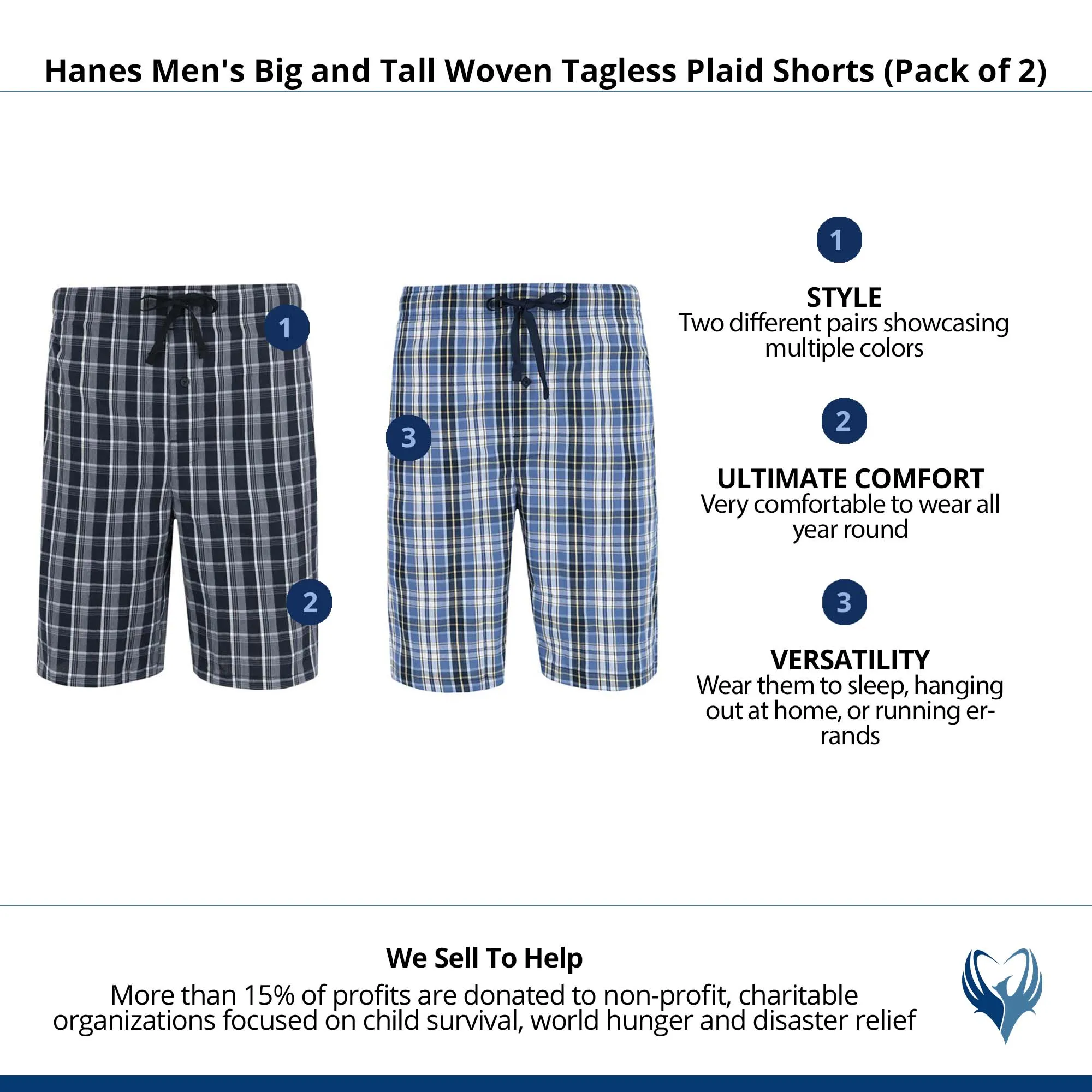 Hanes Men's Big and Tall Woven Tagless Plaid Shorts (Pack of 2)