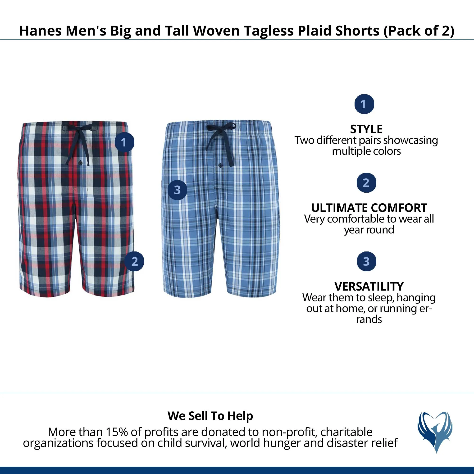 Hanes Men's Big and Tall Woven Tagless Plaid Shorts (Pack of 2)