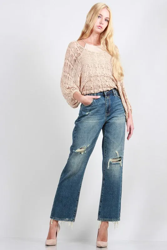 HIGH RISE DISTRESSED DAD JEANS