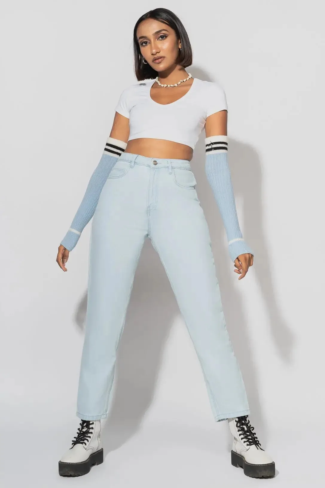 Light Blue High Waist Mom Fit Jeans