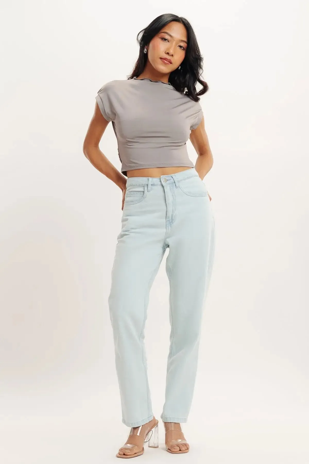 Light Blue High Waist Mom Fit Jeans