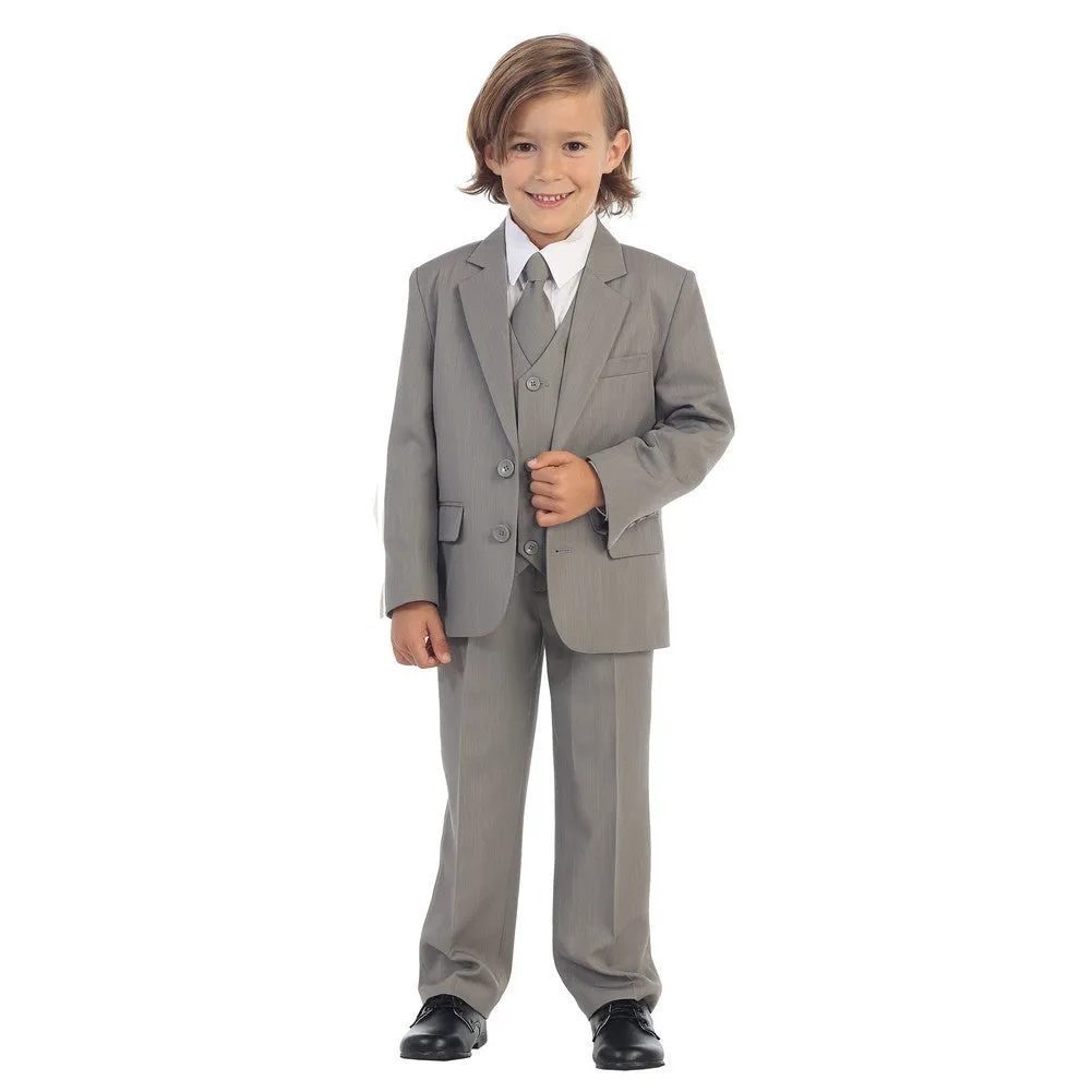 Little Boys Light Gray Jewels & Gents Jacket Vest Shirt Tie Pants 5 Pc Suit 2T-7