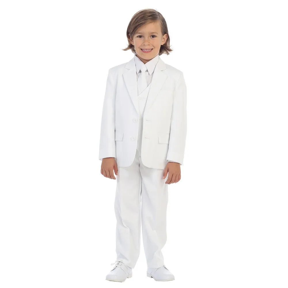 Little Boys White Jewels & Gents Jacket Vest Shirt Tie Pants 5 Pc Suit 2T-7