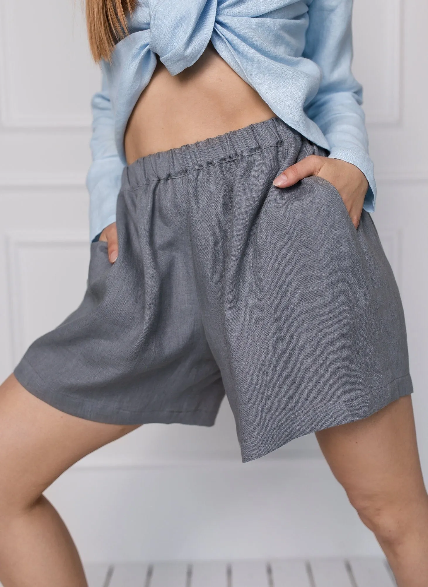 Loose Linen Shorts ASHLEY In Grey