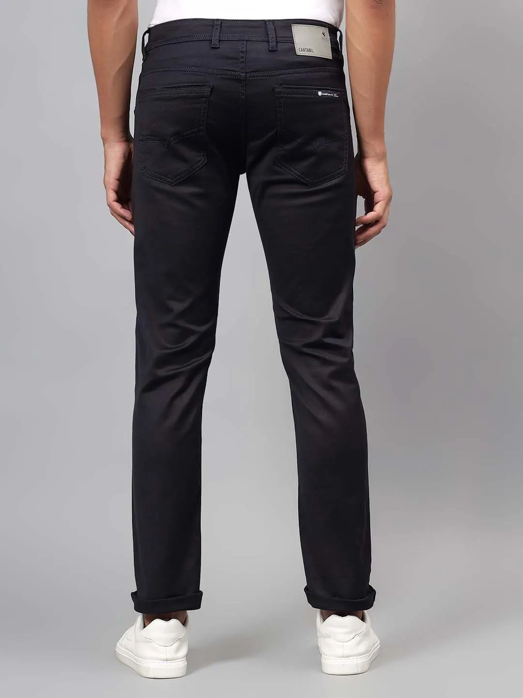 Men's Navy Blue Solid Stretchable Full Length Jeans