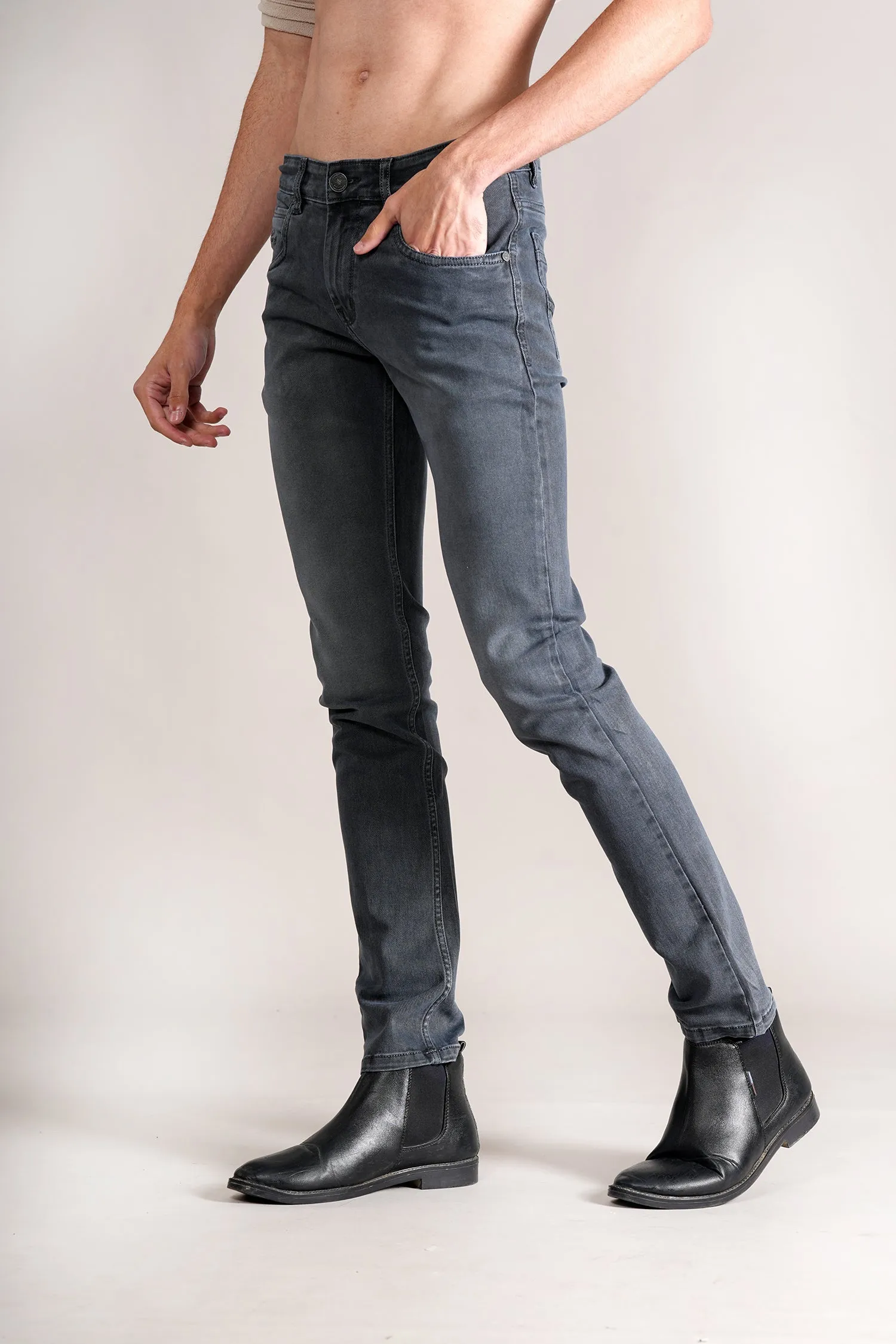 Men's Ultra Narrow Fit Solid Dark Grey Jeans