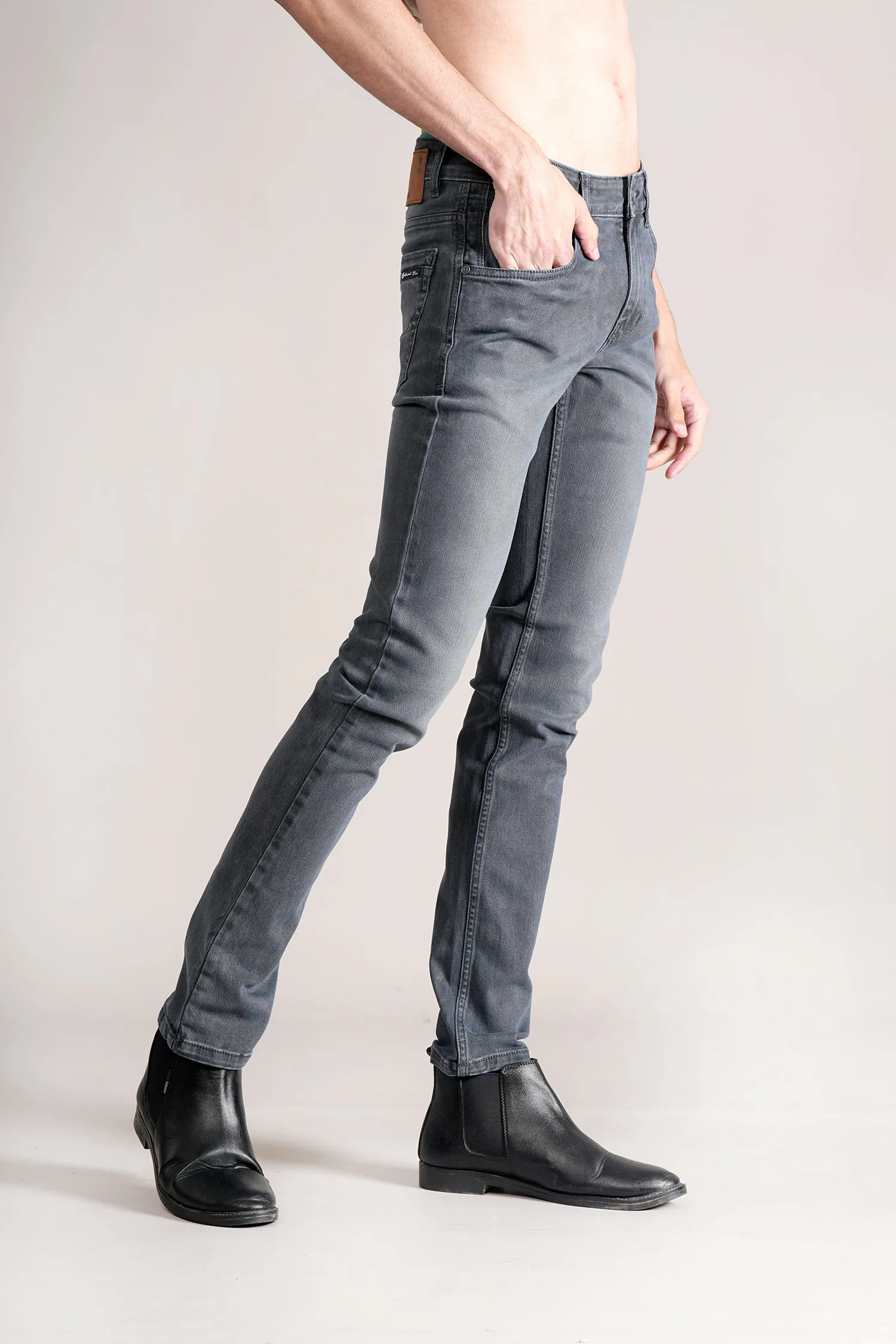 Men's Ultra Narrow Fit Solid Dark Grey Jeans