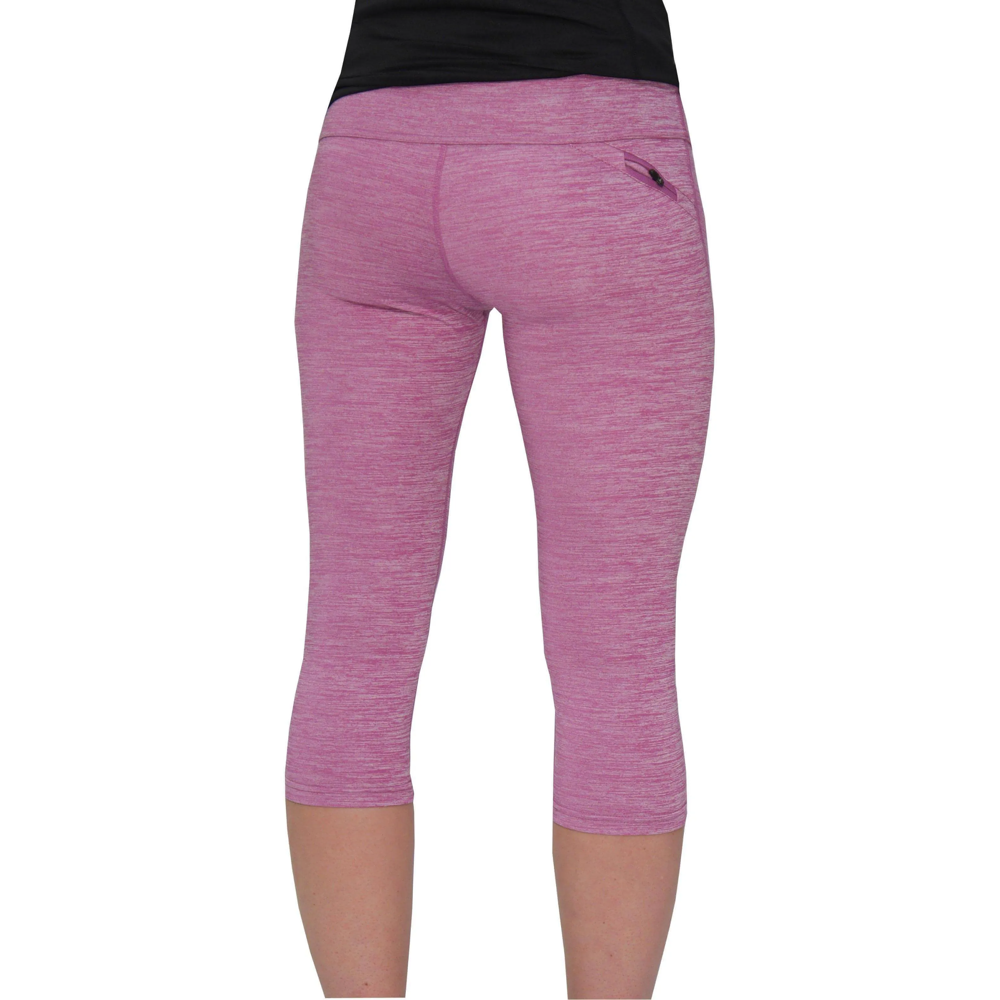 More Mile Heather Womens 3/4 Capri Running Tights - Pink