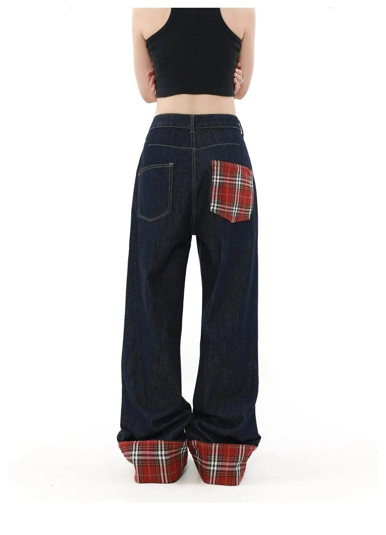 Mrnearly Plaid-Lined Wide Leg Jeans - Unisex Classic Denim With A Twist