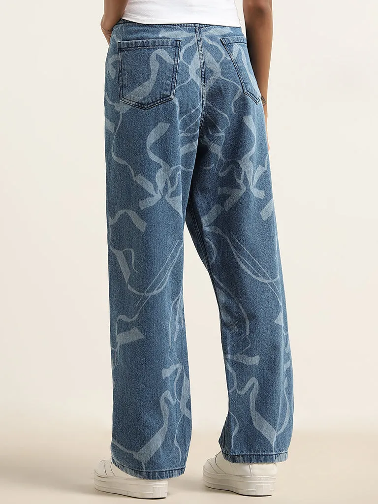 Nuon Blue Abstract Print High - Rise Relaxed - Fit Jeans