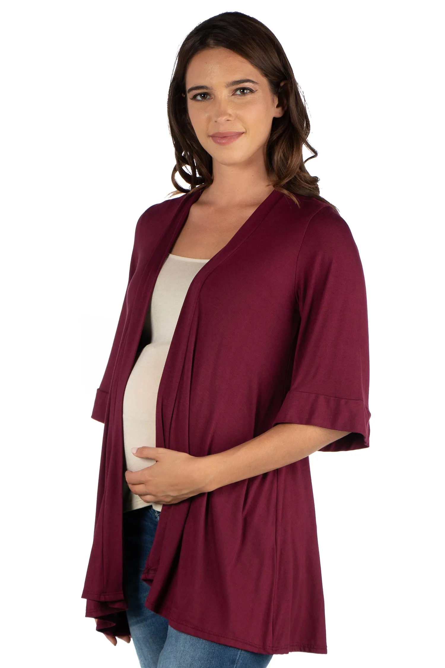 Open Front Elbow Length Sleeve Maternity Cardigan