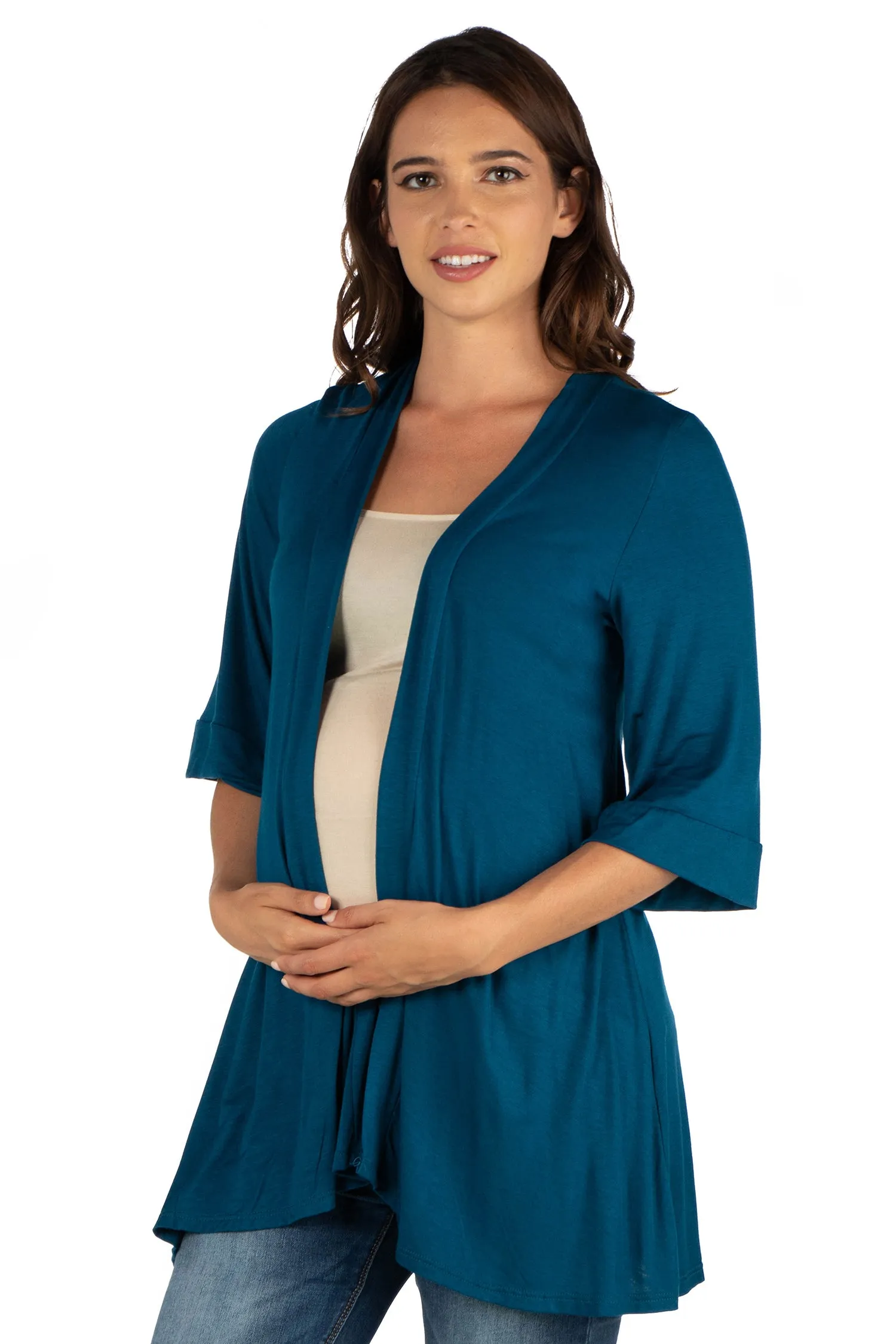 Open Front Elbow Length Sleeve Maternity Cardigan