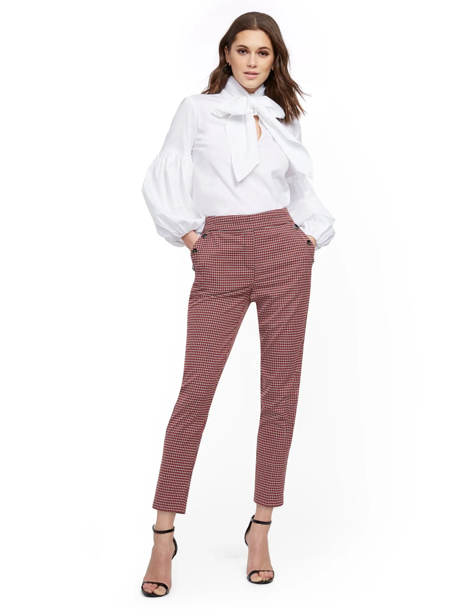 Plaid Button-Accent Modern Ankle Pant - 7th Avenue